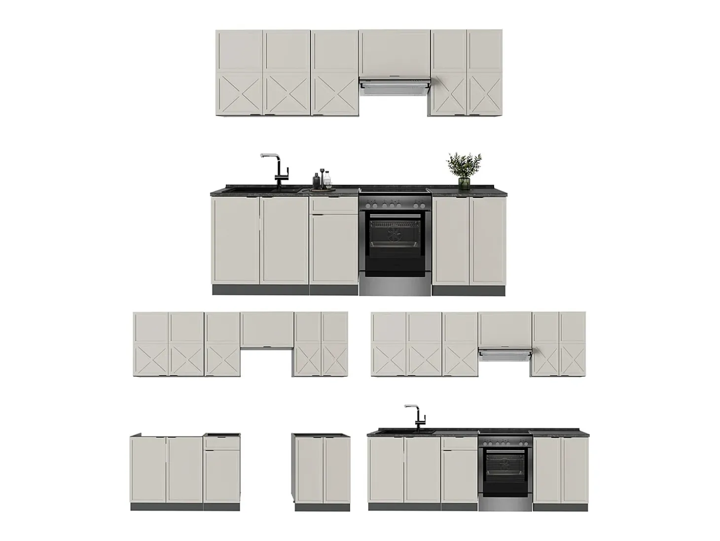 Mueble de cocina gris/beige/antracita 240x60x81.6 fame-line