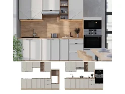 Mueble de cocina gris/beige/roble dorado 280x60x81.6 fame-line