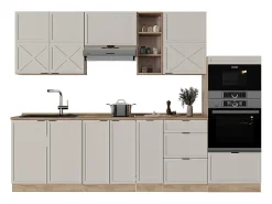 Mueble de cocina gris/beige/roble dorado 280x60x81.6 fame-line