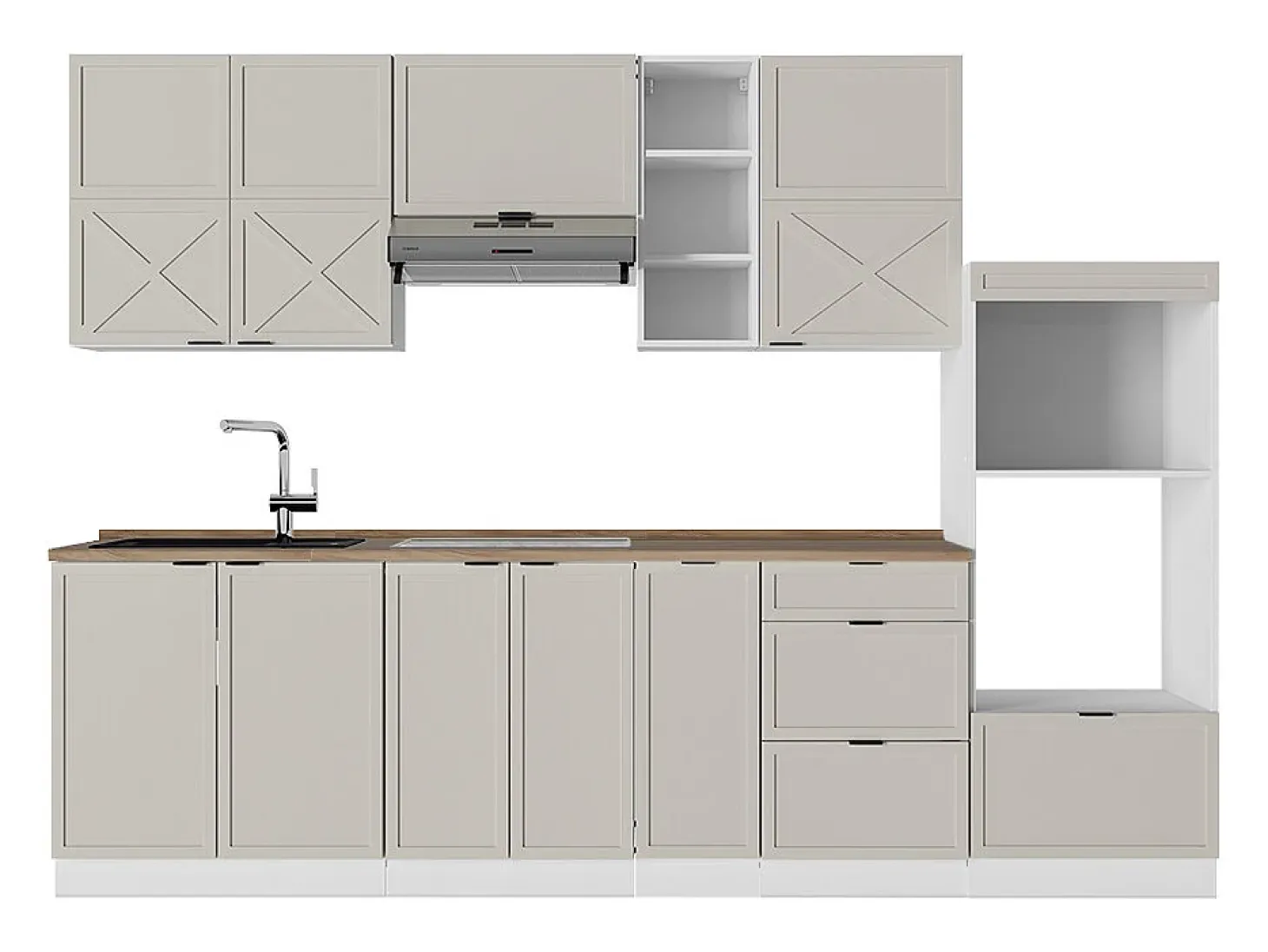 Mueble de cocina gris/beige/blanco 280x60x81.6 fame-line