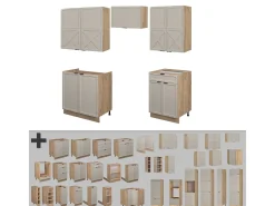 Mueble de cocina gris/beige/roble dorado 200x46x81.6 fame-line