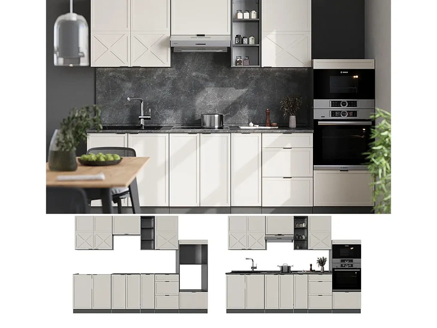 Mueble de cocina gris/beige/antracita 280x46x81.6 fame-line