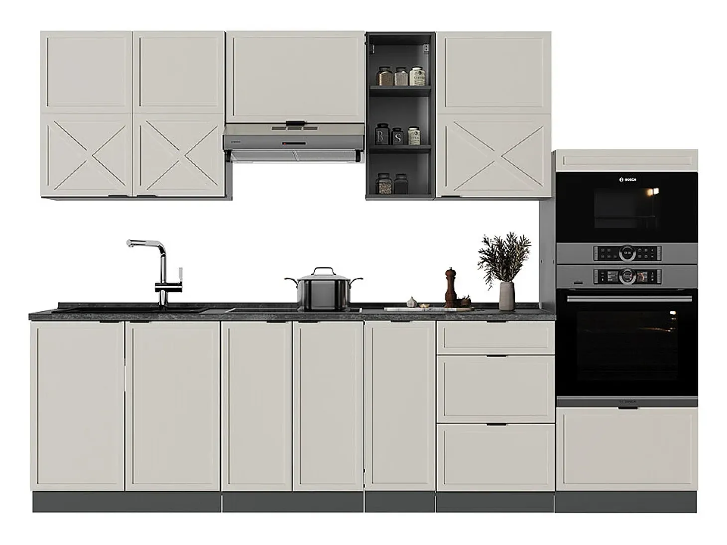 Mueble de cocina gris/beige/antracita 280x46x81.6 fame-line