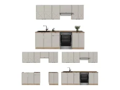 Mueble de cocina gris/beige/roble dorado 240x60x81.6 fame-line