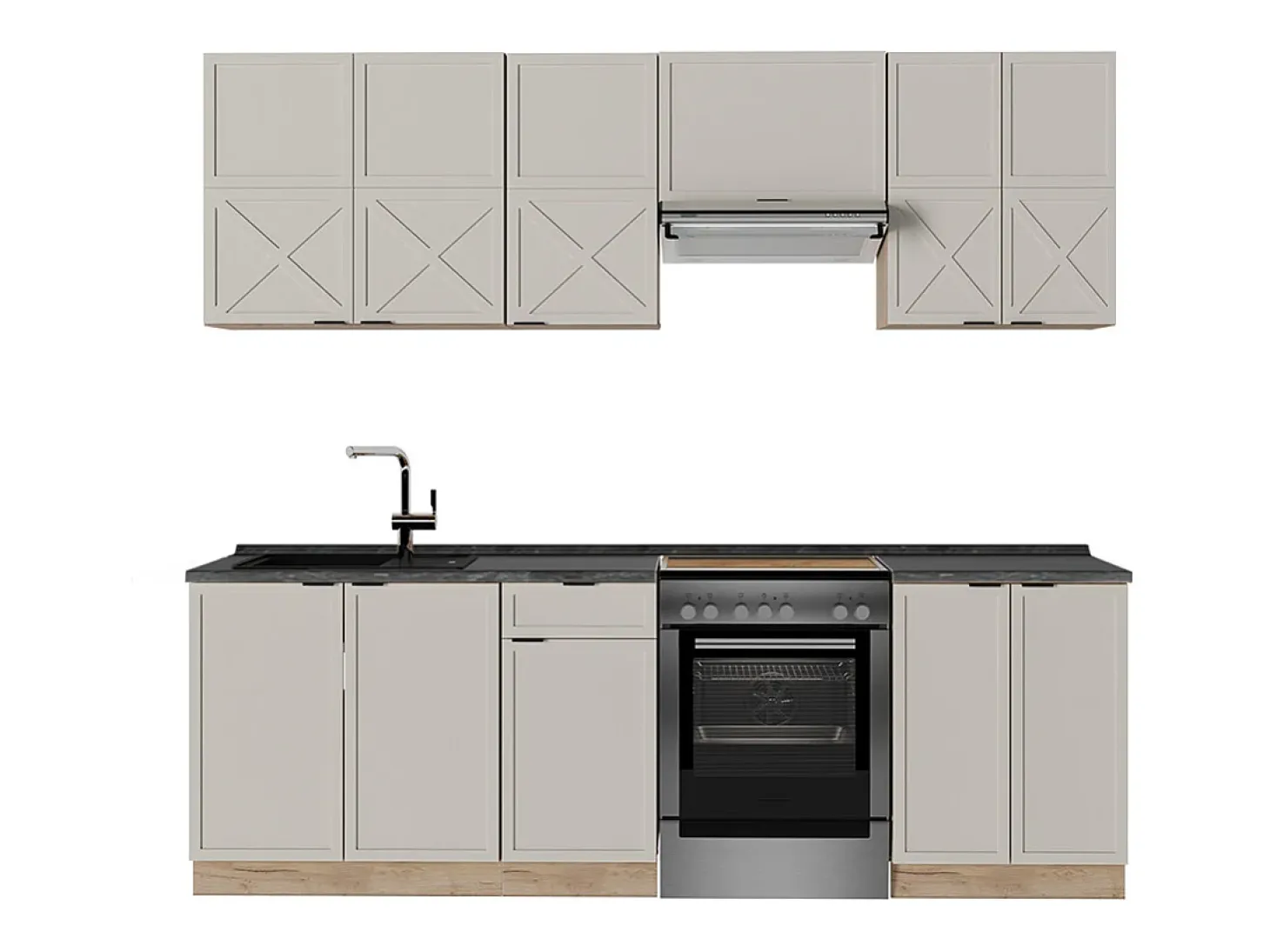 Mueble de cocina gris/beige/roble dorado 240x60x81.6 fame-line