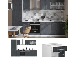 Mueble de cocina hormigón negro/blanco 300x46x81.6 r-line