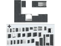 Mueble de cocina hormigón negro/blanco 300x46x81.6 r-line