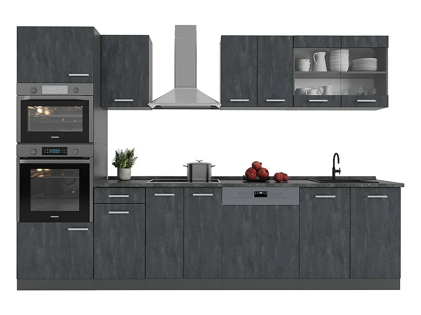 Mueble de cocina hormigón negro/antracita 300x60x81.6 r-line