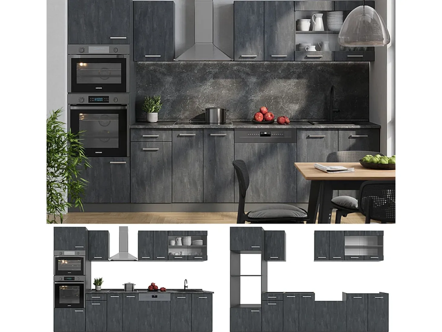 Mueble de cocina hormigón negro/antracita 300x60x81.6 r-line