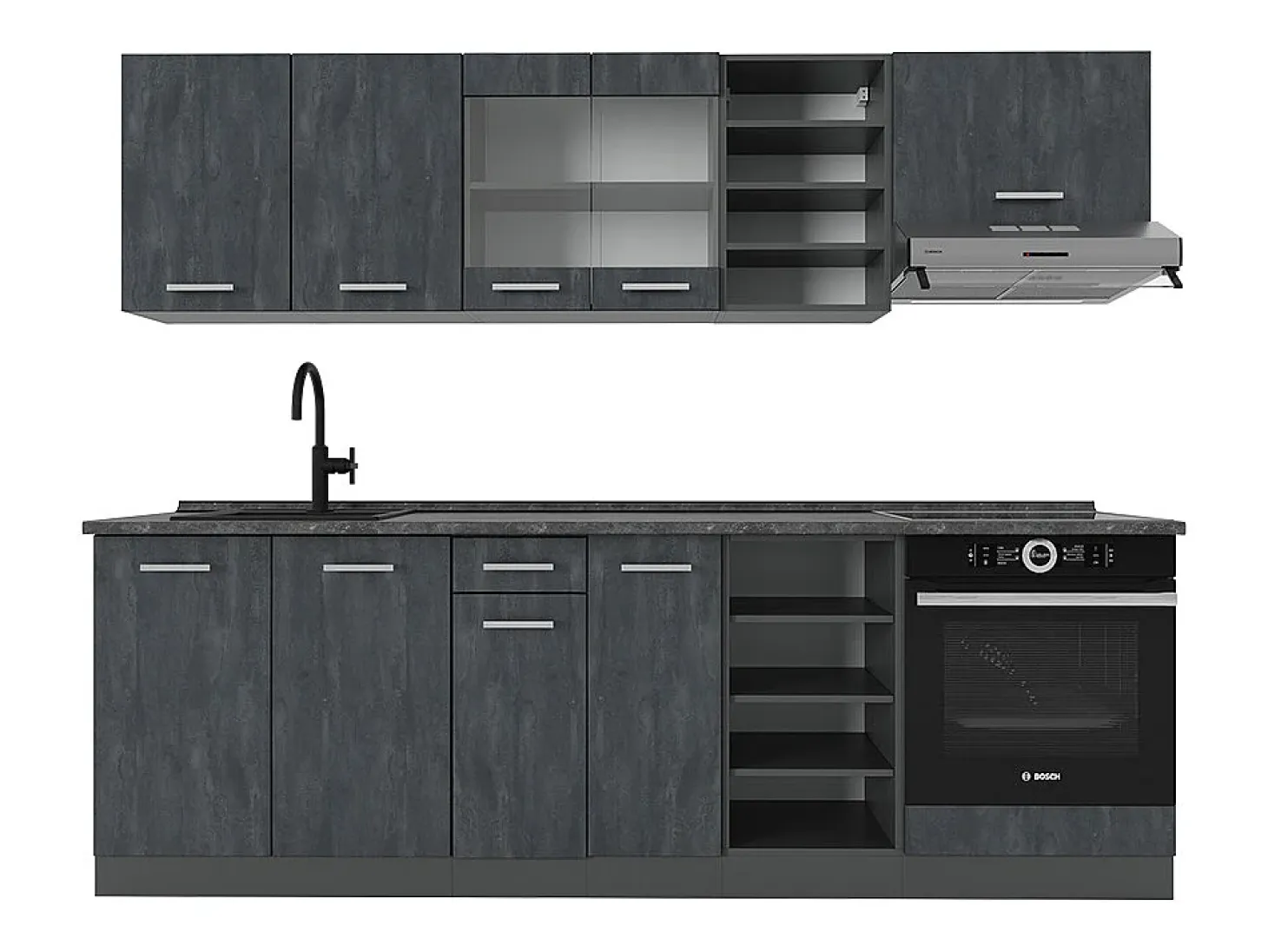 Mueble de cocina hormigón negro/antracita 240x46x81.6 r-line