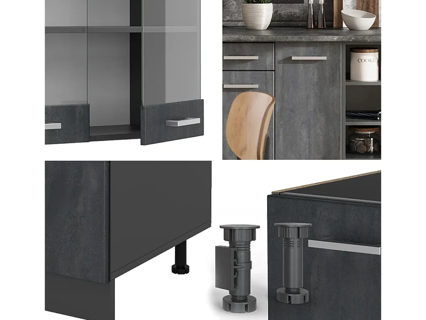 Mueble de cocina hormigón negro/antracita 240x46x81.6 r-line