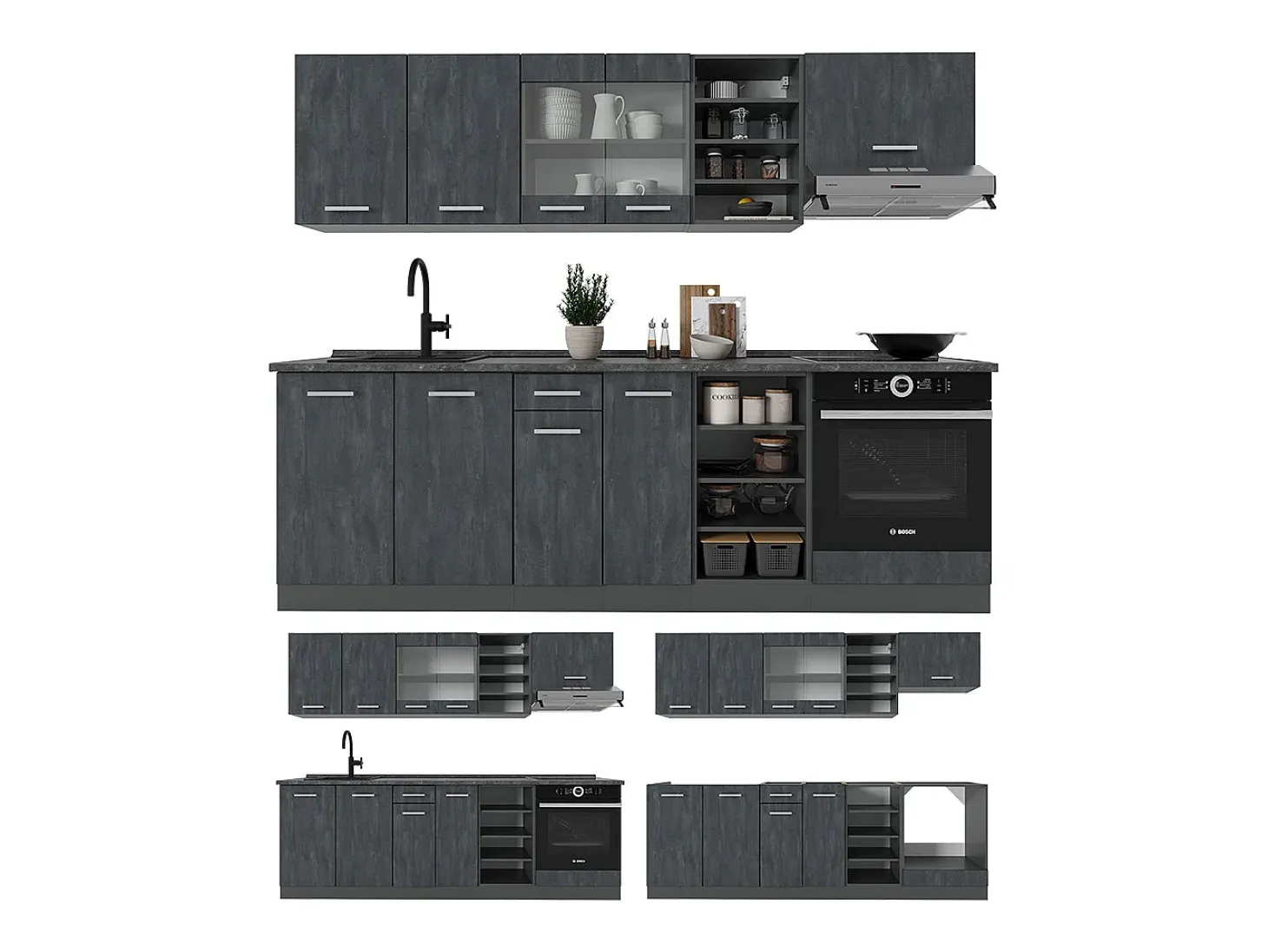 Mueble de cocina hormigón negro/antracita 240x46x81.6 r-line
