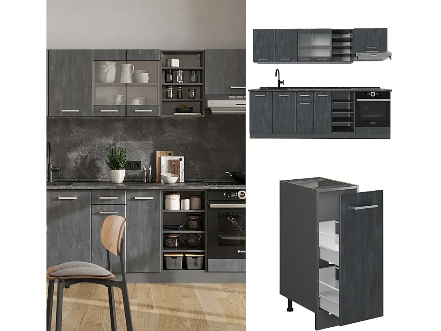 Mueble de cocina hormigón negro/antracita 240x60x81.6 r-line