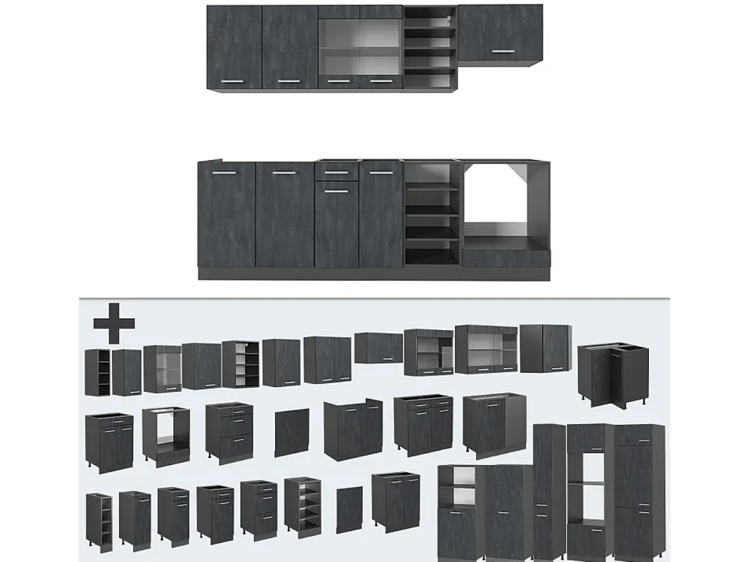 Mueble de cocina hormigón negro/antracita 240x60x81.6 r-line
