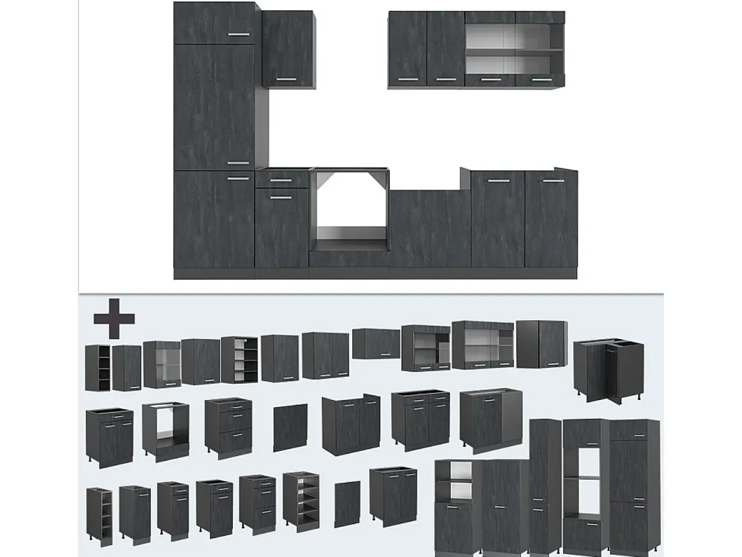 Mueble de cocina hormigón negro/antracita 300x60x81.6 r-line