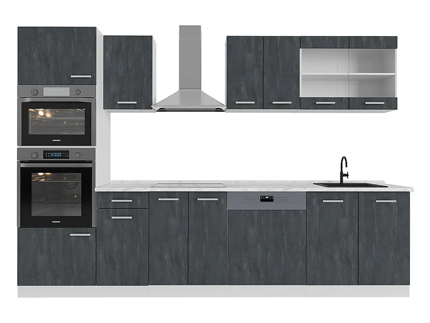 Mueble de cocina hormigón negro/blanco 300x46x81.6 r-line