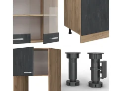 Mueble de cocina hormigón negro/roble dorado 300x46x81.6 r-line