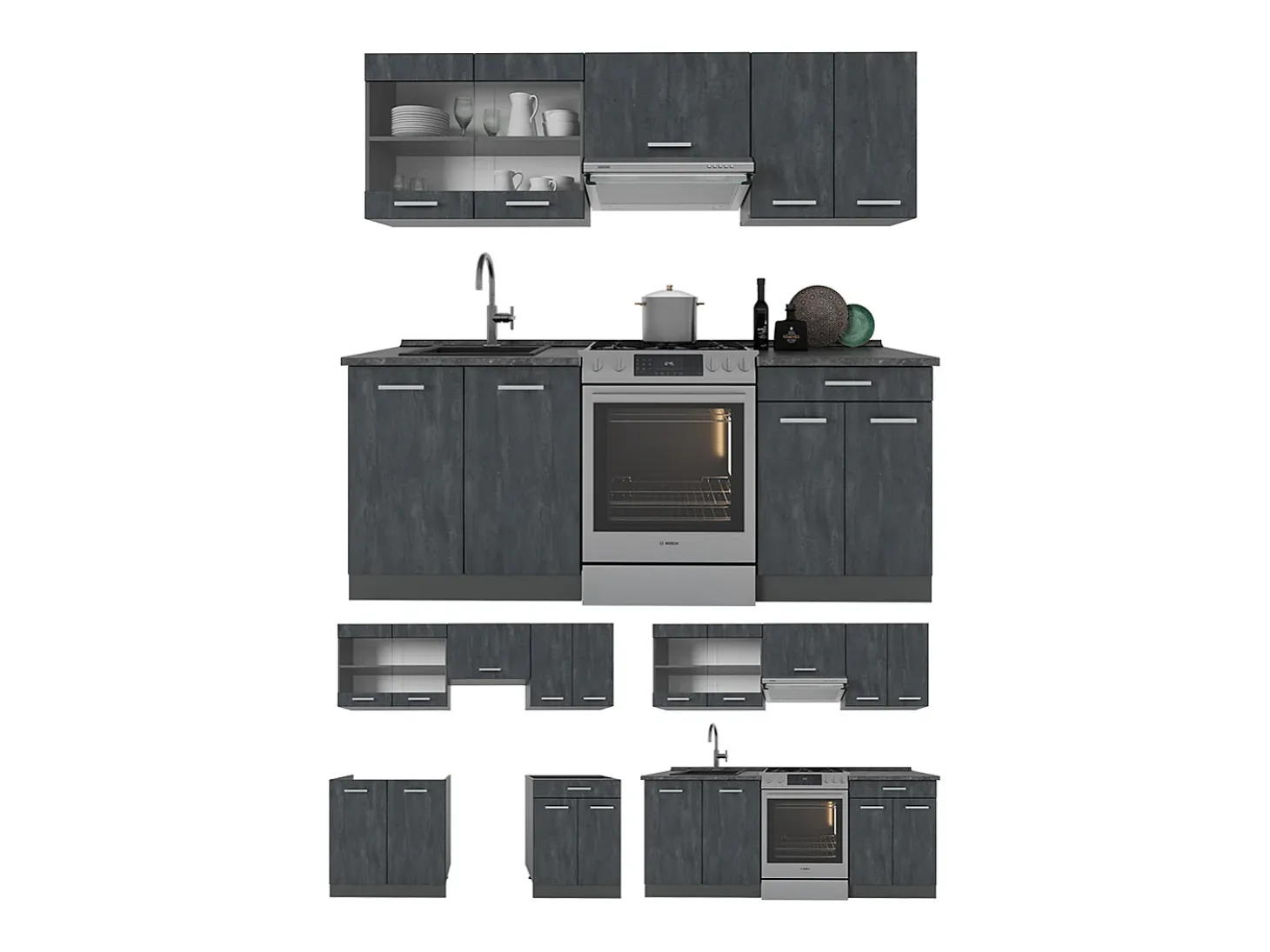 Mueble de cocina hormigón negro/antracita 200x60x81.6 r-line