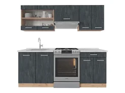 Mueble de cocina hormigón negro/roble dorado 200x60x81.6 r-line