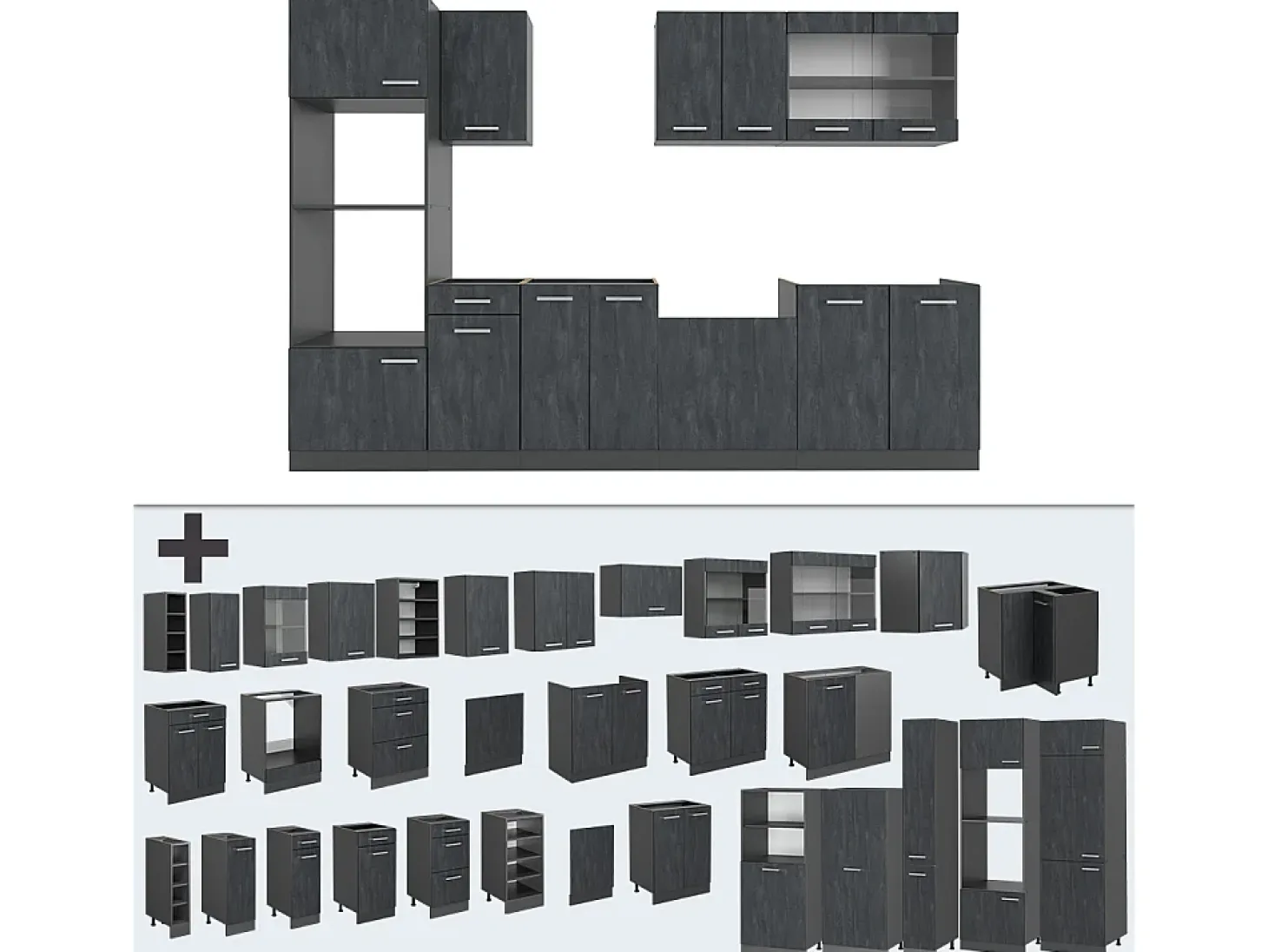 Mueble de cocina hormigón negro/antracita 300x60x81.6 r-line