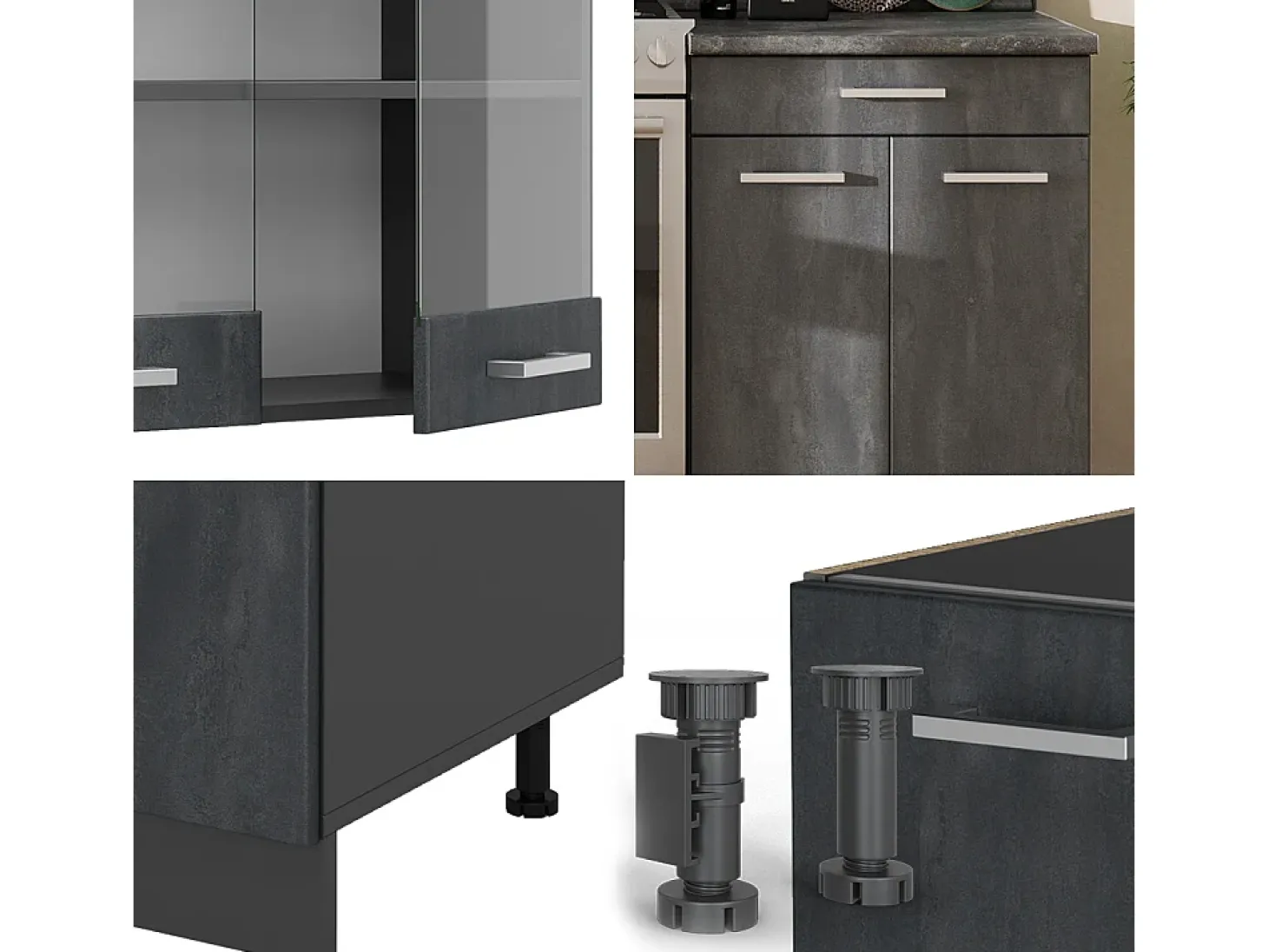 Mueble de cocina hormigón negro/antracita 200x46x81.6 r-line