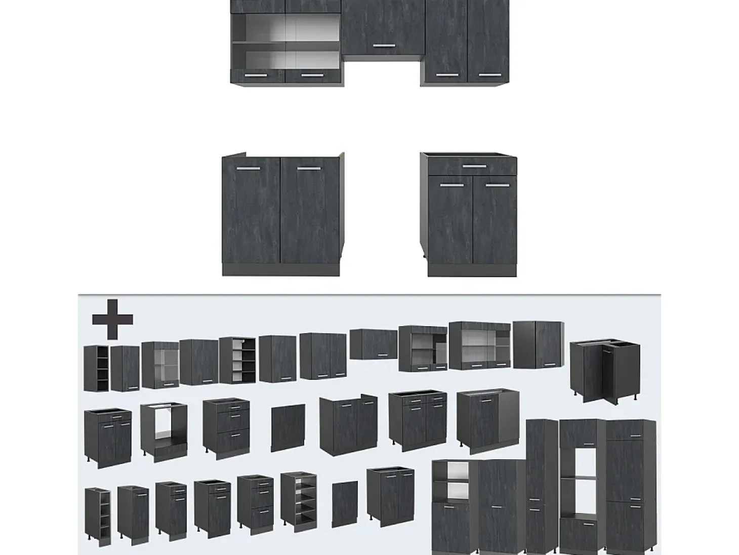 Mueble de cocina hormigón negro/antracita 200x60x81.6 r-line
