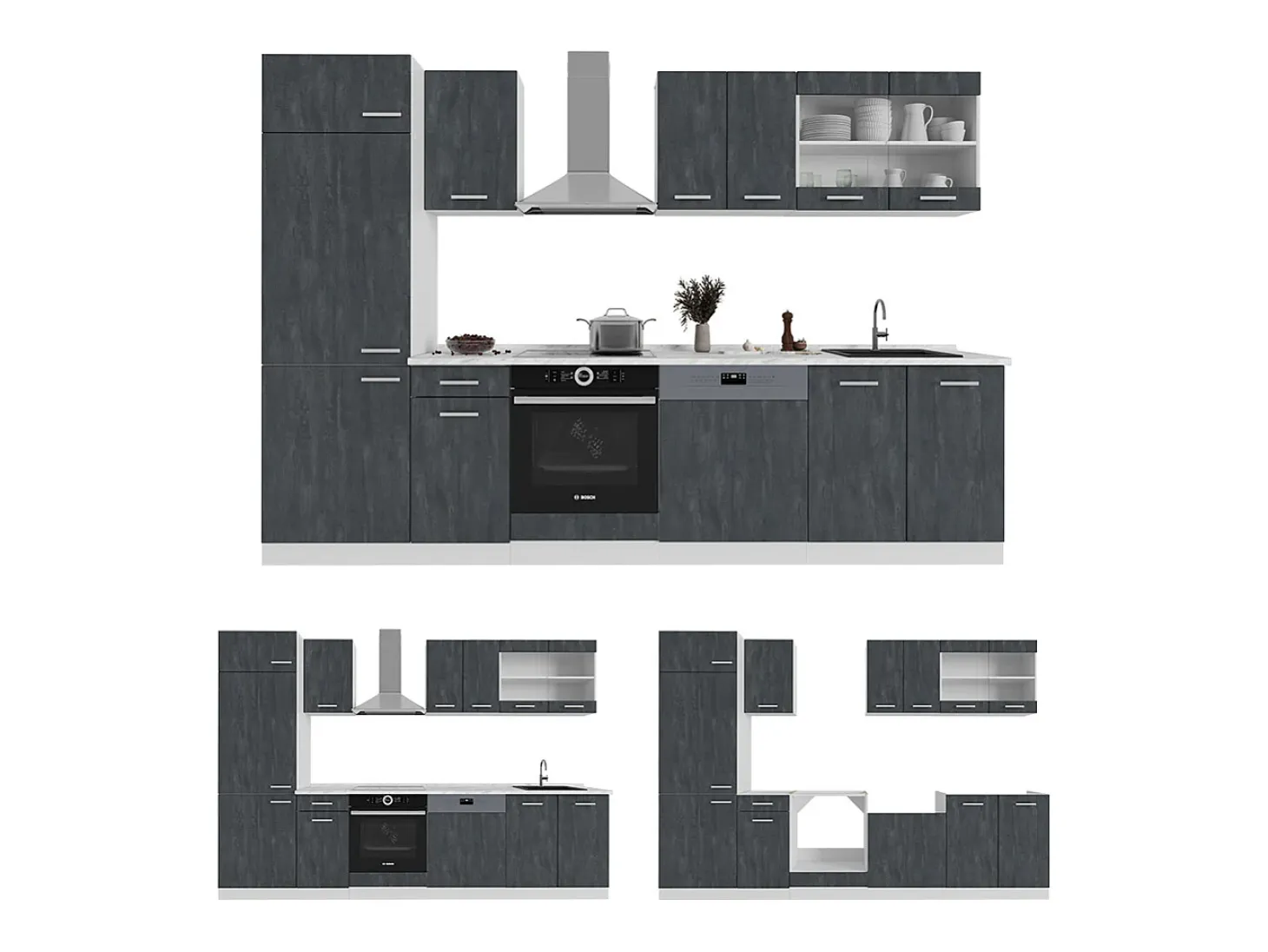 Mueble de cocina hormigón negro/blanco 300x60x81.6 r-line