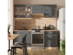 Mueble de cocina hormigón negro/roble dorado 200x46x81.6 r-line