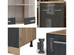Mueble de cocina hormigón negro/roble dorado 200x46x81.6 r-line