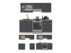 Mueble de cocina hormigón negro/roble dorado 200x46x81.6 r-line