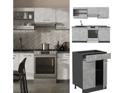 Mueble de cocina hormigón/antracita 200x46x81.6 r-line