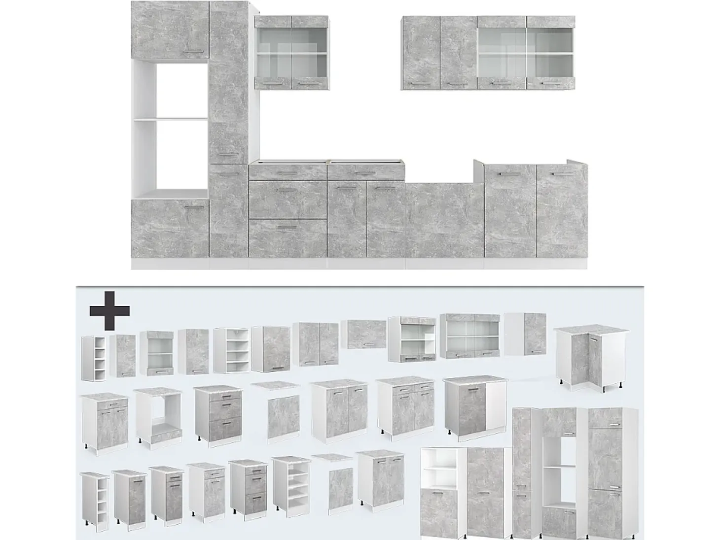 Mueble de cocina hormigón/blanco 350x46x81.6 r-line