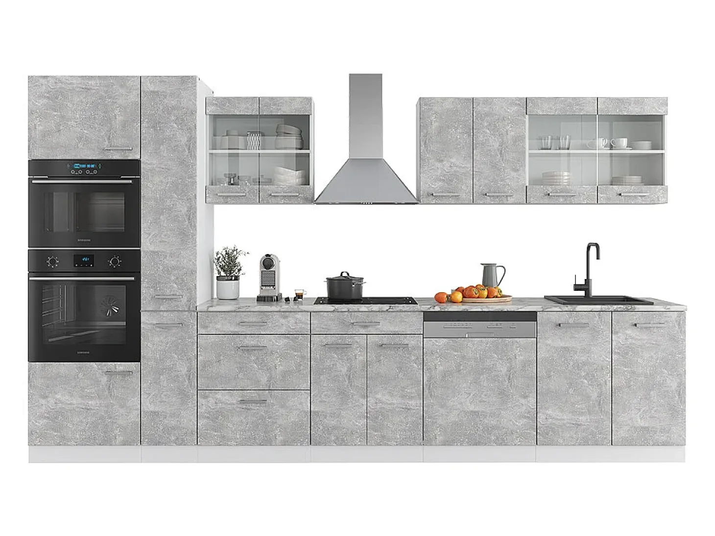 Mueble de cocina hormigón/blanco 350x46x81.6 r-line