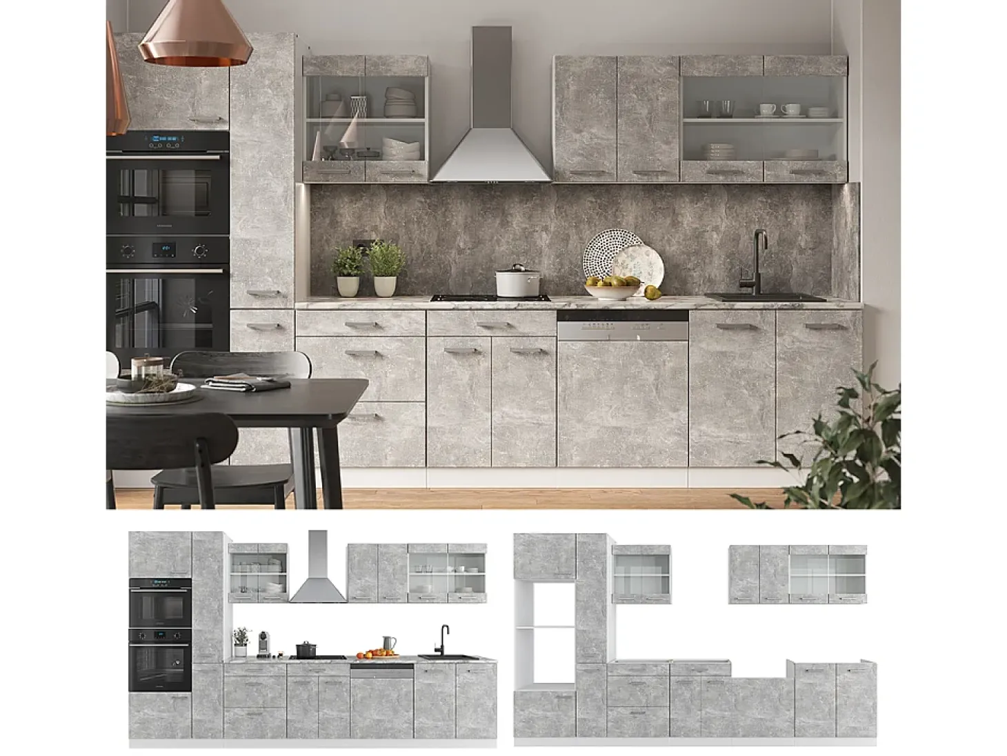 Mueble de cocina hormigón/blanco 350x46x81.6 r-line