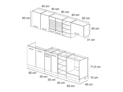 Mueble de cocina hormigón/roble dorado 240x46x81.6 r-line