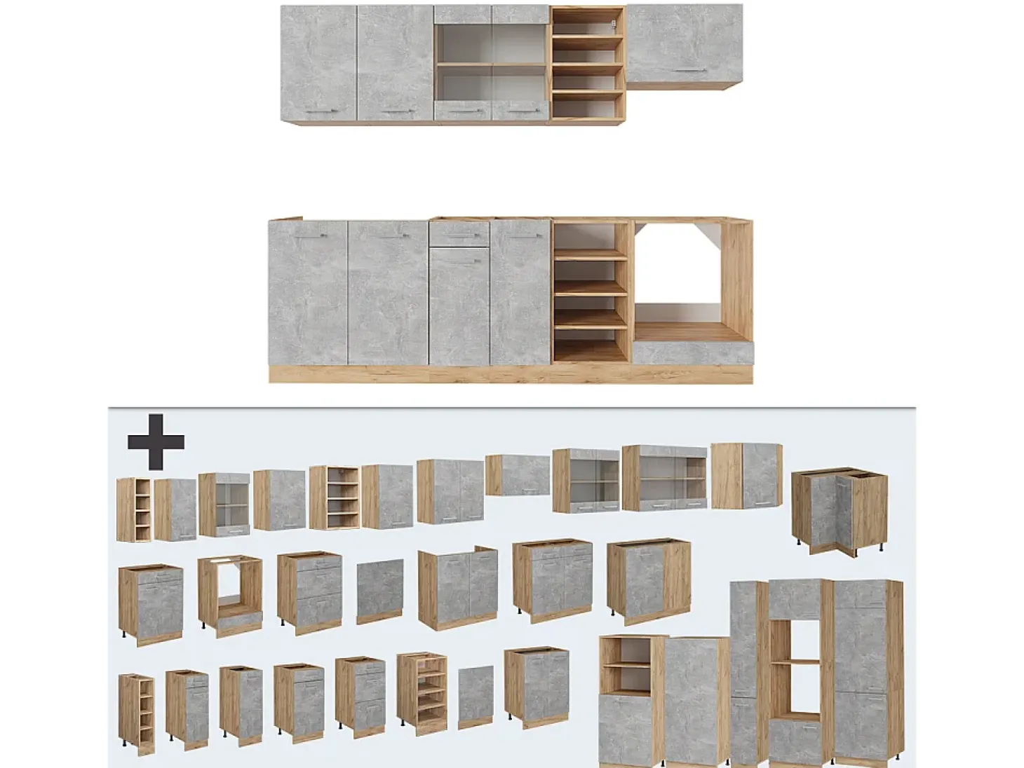 Mueble de cocina hormigón/roble dorado 240x46x81.6 r-line