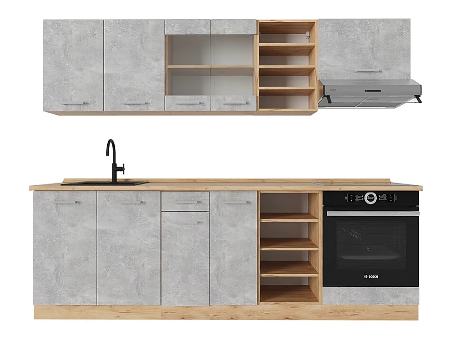 Mueble de cocina hormigón/roble dorado 240x46x81.6 r-line