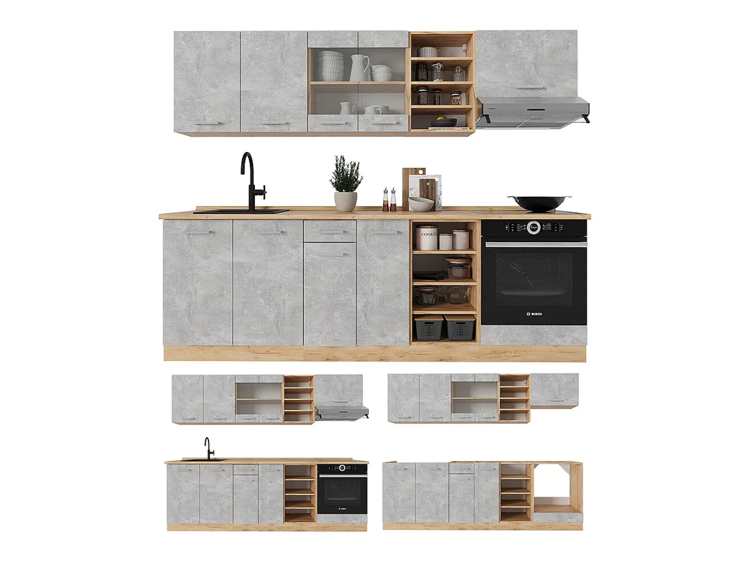 Mueble de cocina hormigón/roble dorado 240x60x81.6 r-line