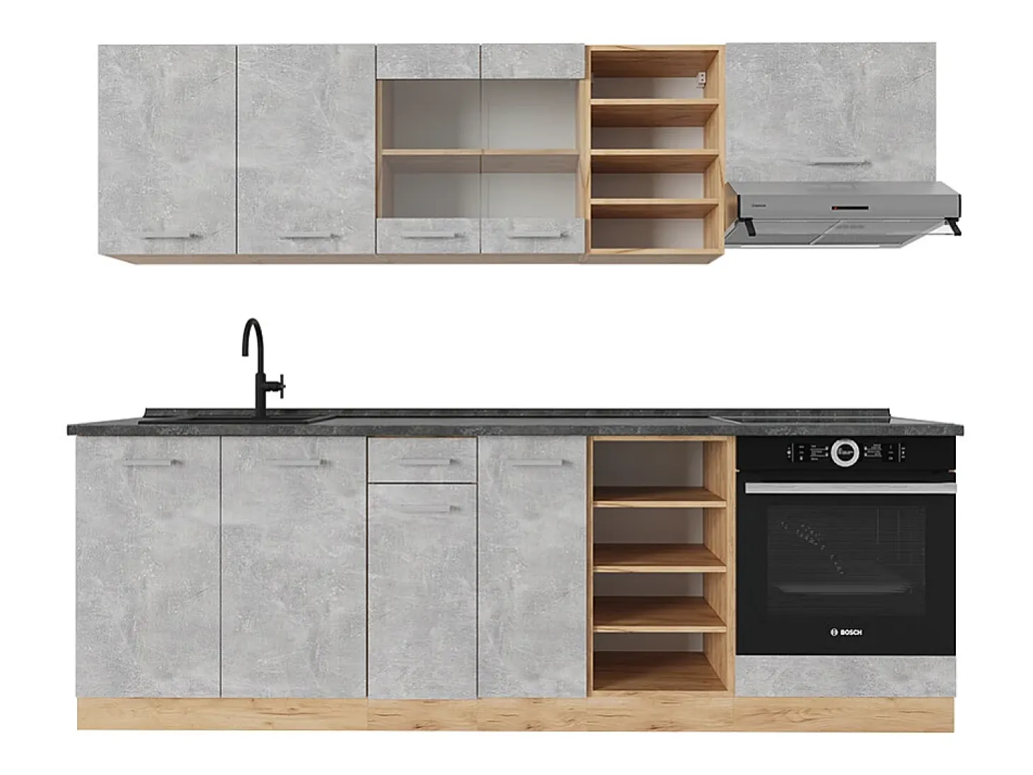 Mueble de cocina hormigón/roble dorado 240x60x81.6 r-line