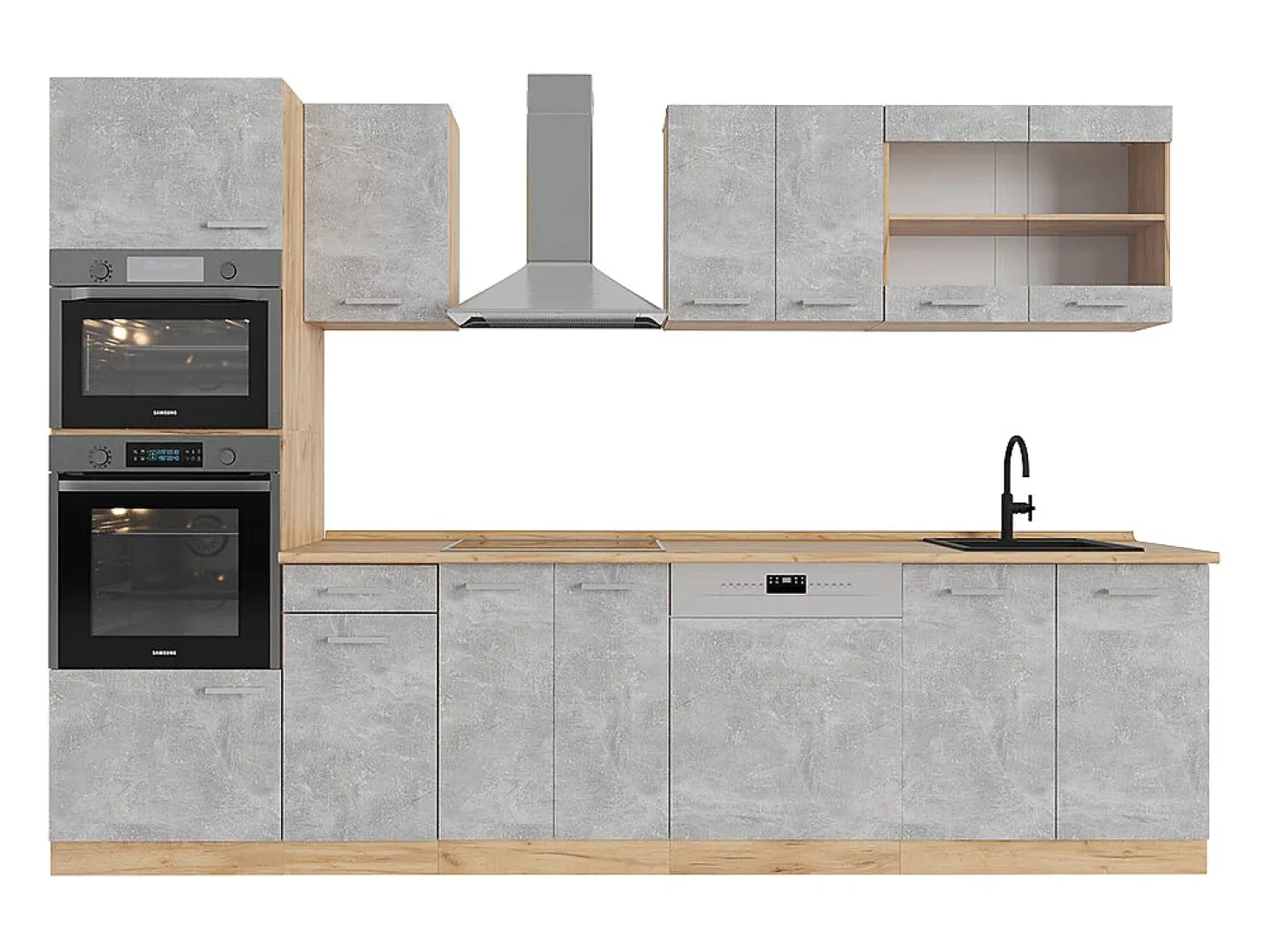 Mueble de cocina hormigón/roble dorado 300x46x81.6 r-line