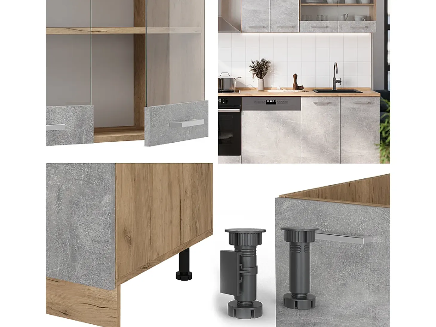 Mueble de cocina hormigón/roble dorado 300x60x81.6 r-line