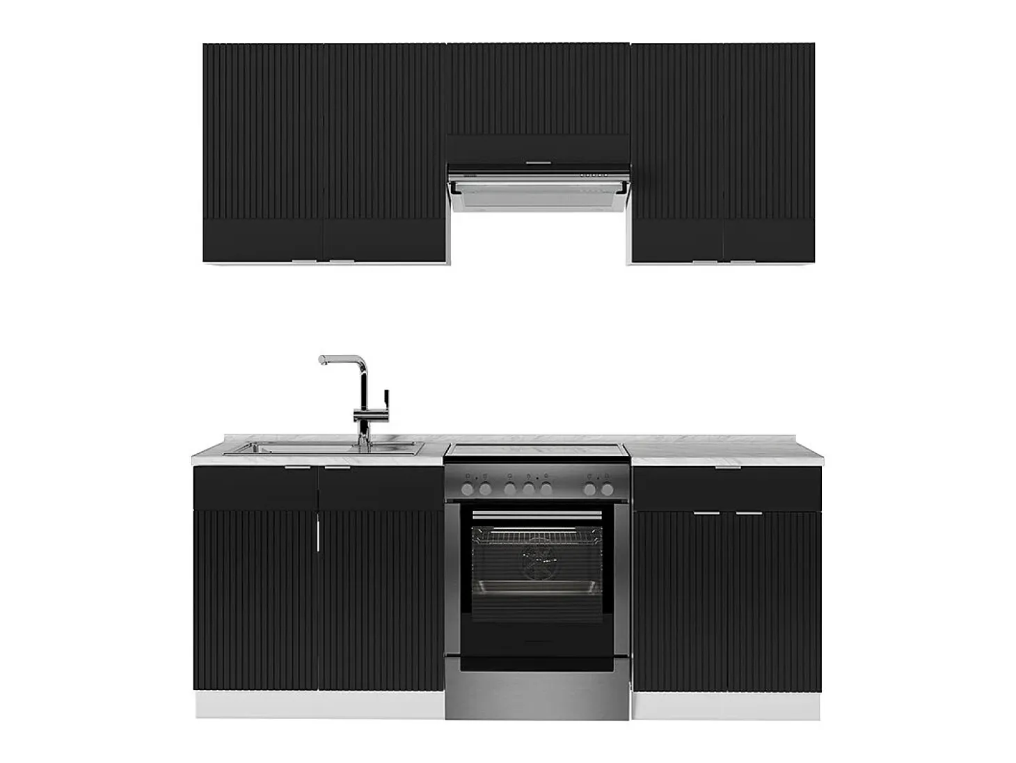Mueble de cocina negro a rayas/blanco 200x60x81.6 fame-line