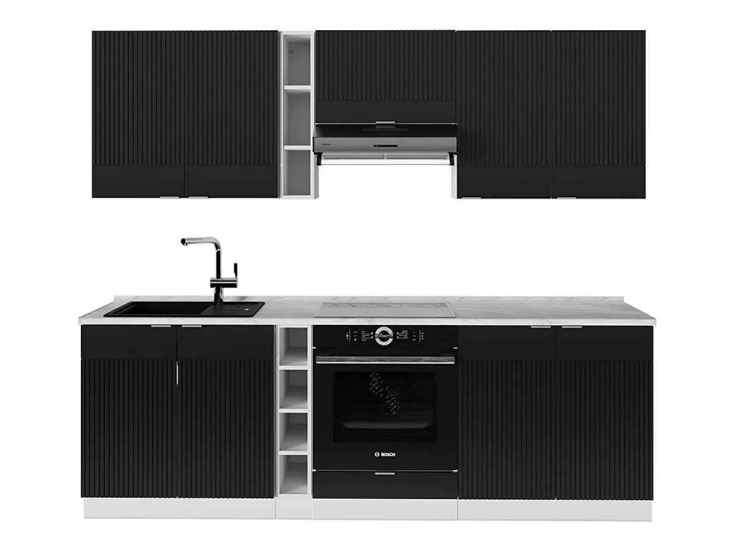 Mueble de cocina negro a rayas/blanco 235x46x81.6 fame-line