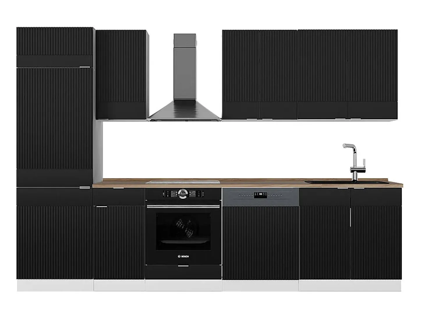 Mueble de cocina negro a rayas/blanco 300x60x81.6 fame-line