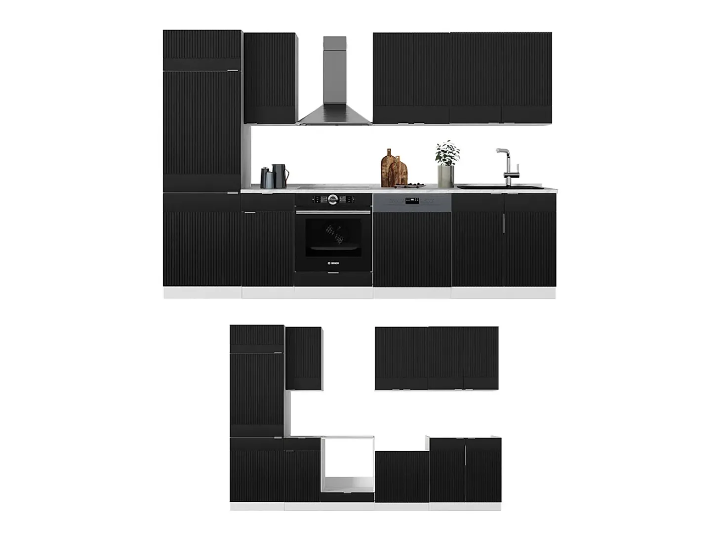 Mueble de cocina negro a rayas/blanco 300x60x81.6 fame-line