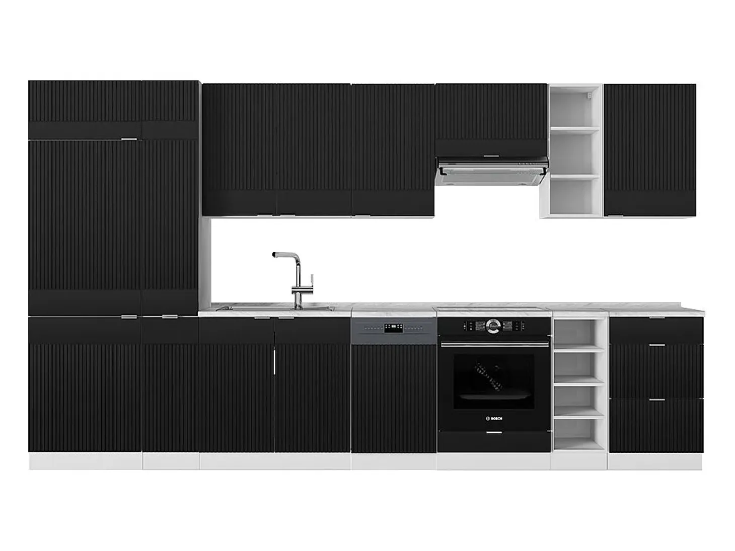 Mueble de cocina negro a rayas/blanco 355x60x81.6 fame-line