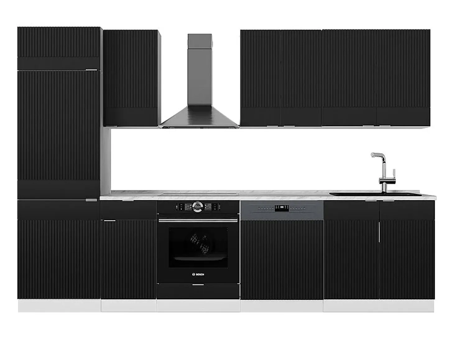 Mueble de cocina negro a rayas/blanco 300x46x81.6 fame-line