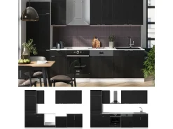 Mueble de cocina negro a rayas/blanco 300x46x81.6 fame-line