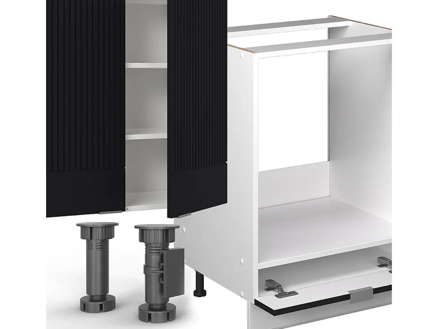 Mueble de cocina negro a rayas/blanco 300x46x81.6 fame-line