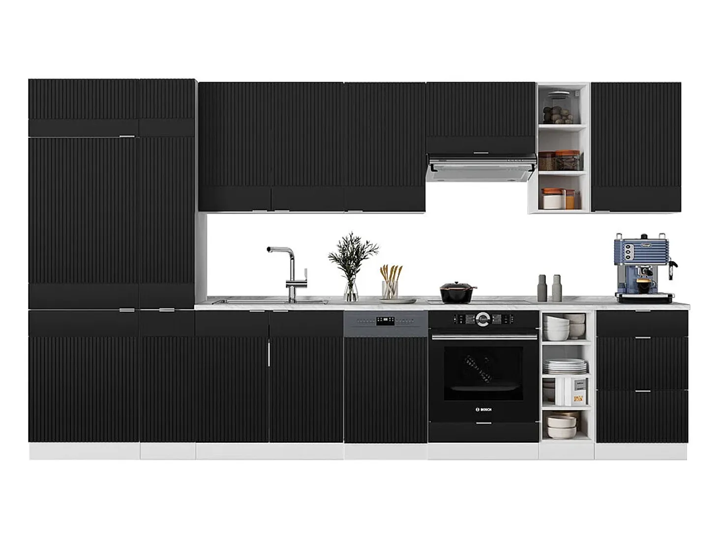 Mueble de cocina negro a rayas/blanco 355x46x81.6 fame-line